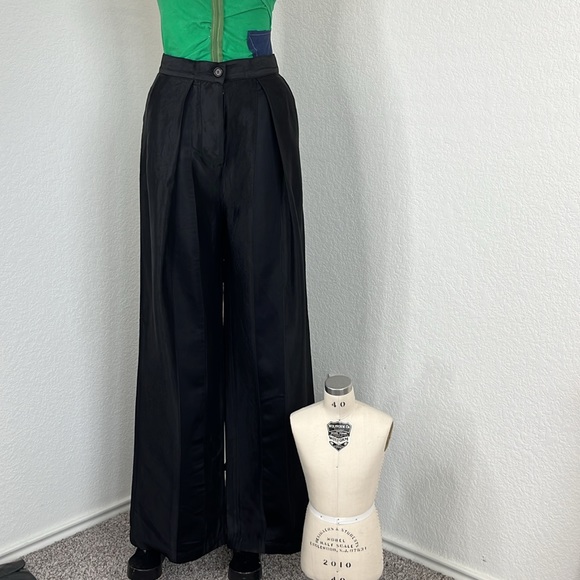 Aspesi Pleated Mixed Media Wide Leg Button Fly Trousers